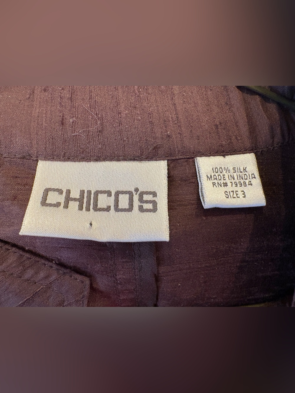 Chico’s 100% Silk Brown Shimmer Jacket Blazer Size 3 - Picture 4 of 6